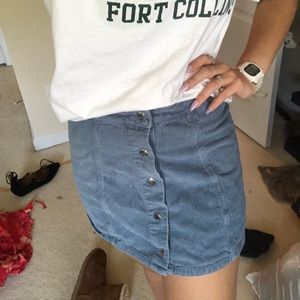 Button up blue corduroy ribbed skirt
